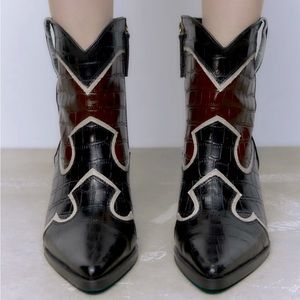 Zara leather heeled cowboy ankle boots size 39